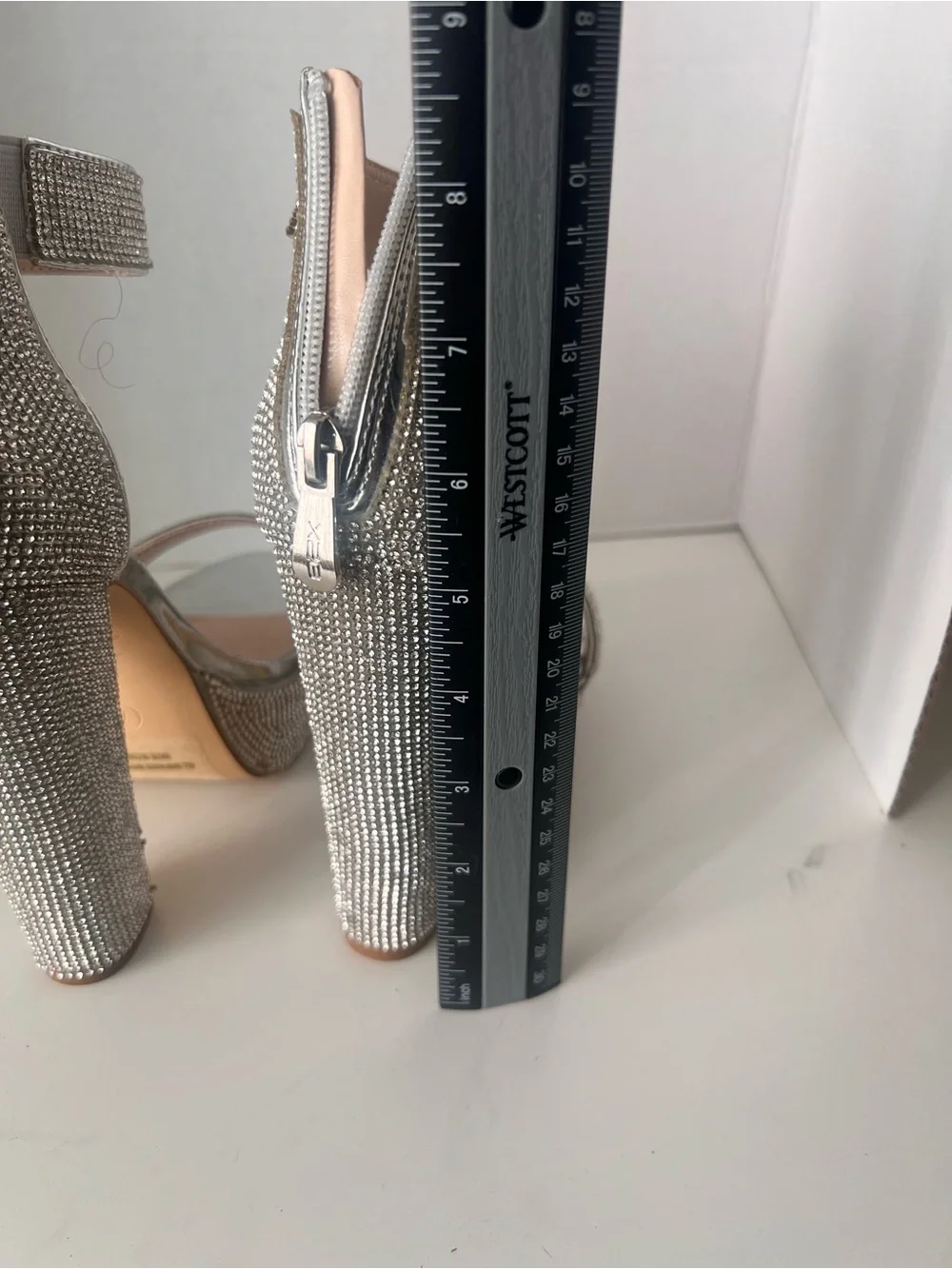 X-28 Silver Crystal Platform Ankle-Strap Heels